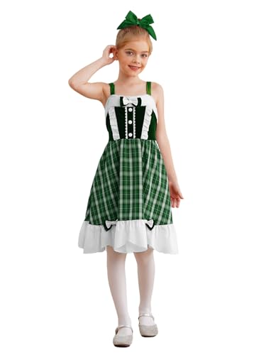 RUNQHUI Mädchen Weihnachten Kariertes Kleid Ärmellos Kariertes Kleid Prinzessin Weihnachten Party Kleid Frühling Herbst Kleidung 5-16 Jahre Grün 122-128 von RUNQHUI