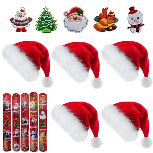 RURIZHONGTIAN Weihnachtsmütze,weihnachtsmütze erwachsene,5 Stück nikolausmütze Rot,Weihnachten Mütze Set,Nikolausmütze Plüsch,weihnachts mütze,weihnachtsmann mützen von RURIZHONGTIAN