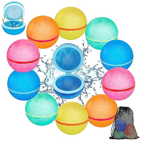 10 Stück Wasserbomben Selbstschließend Set Wiederverwendbar, 1 Sekunde Schnellbefüllung Wasserbombe Water Balloons, Magic Balloons Selbstschließende Wasserballons ohne Knoten für Sommer Party von RUYI