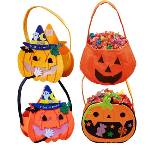 Halloween Eimer, Süßigkeiten Taschen,Spooky Trick oder Treat Handle Tasche - 4pcs Orange Korb Goodies Bag Halloween Basketball Handtaschen Non-Woven Tasche von RUZWSJPE