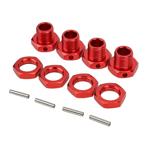 17-mm-Rad-Sechskant-Nabenadapter aus Metall mit Mutter 81011 for Traxxas HPI Tamiya HSP Redcat Himoto 1/8 RC Car Upgrade-Teile(Rood) von RWEQUTES