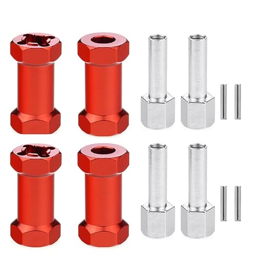 4 Stück Dicke 15 mm/20 mm/25 mm/Verlängerungsteile 12 mm Sechskant-Radnaben for Axial scx10 D90 90046 Tamiya MST 1/10 RC Car Crawler(Red 25mm) von RWEQUTES