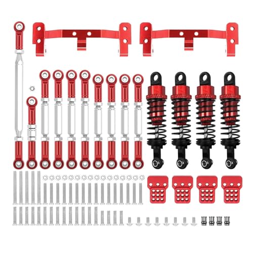 RWEQUTES Metall Chassis Link Stange Zugstange Halterung Stoßdämpfer Sets for MN D90 MN99S RC Auto Upgrades Teile Zubehör(MN red) von RWEQUTES