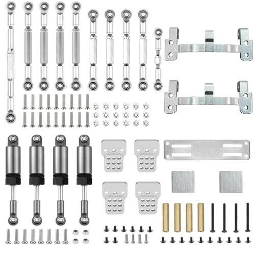 RWEQUTES Metall Chassis Link Stange Zugstange Halterung Stoßdämpfer Sets for WPL C14 C24 RC Auto Upgrades Teile Zubehör(Silver) von RWEQUTES