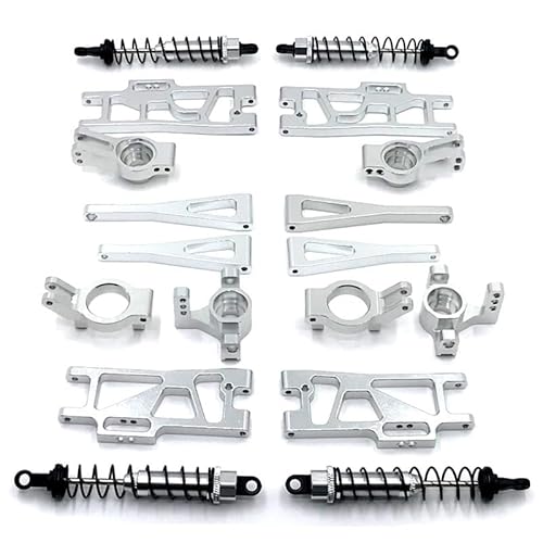 RWEQUTES Metall Upgrade Lenkung Cup Swing Arm Stoßdämpfer 9 Stück Set for WLtoys 104009 12402 12401 12403 12404 12409 RC Auto Teile(Silver) von RWEQUTES