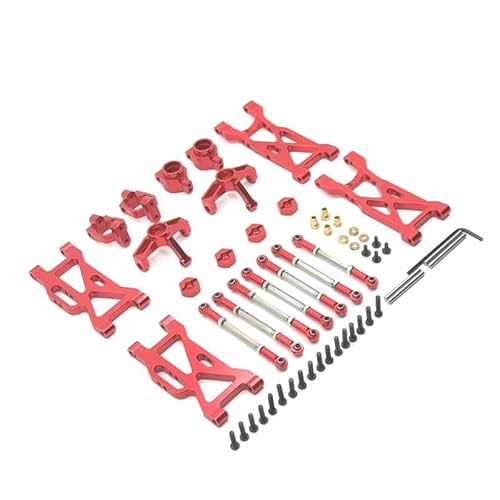 RWEQUTES Metall Upgrade Spurstange Lenkbecher Schwinge 7-teiliges Set for WLtoys 1/10 104001 104002 RC Autoteile(Rood) von RWEQUTES