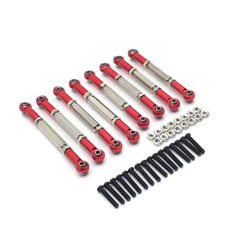 RWEQUTES Metall Zugstange Lenkstange Set Teile for MN D90 D91 D96 D99S MN99S MN90 1/12 WPL C14 C24 1/16 RC Auto Upgrade Zubehör(Rood) von RWEQUTES