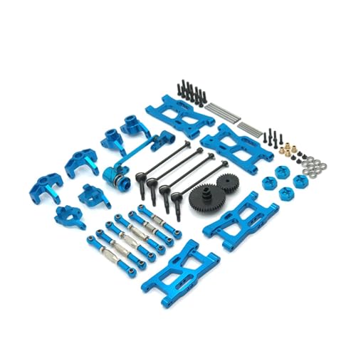 RWEQUTES for WLtoys 124018 124019 144001 RC Auto Teile Metall Upgrade Kit Antriebswelle Zugstange Schaukel Arm Lenkung Tasse Getriebe(Blauw) von RWEQUTES