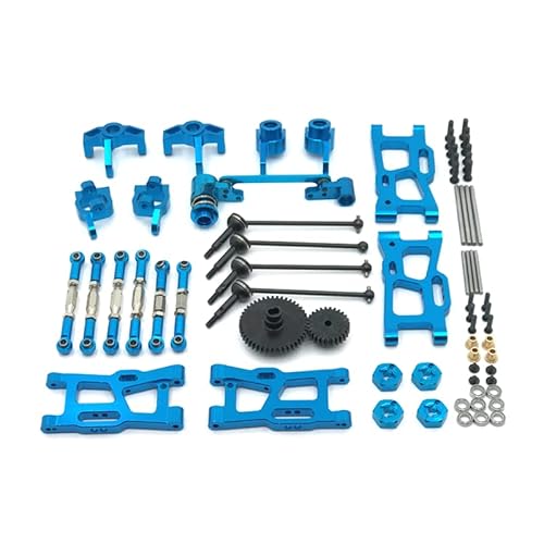 RWEQUTES for WLtoys 124018 124019 144001 RC Auto Teile Metall Upgrade Kit Antriebswelle Zugstange Schaukel Arm Lenkung Tasse Getriebe(Blauw) von RWEQUTES