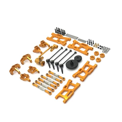 RWEQUTES for WLtoys 124018 124019 144001 RC Auto Teile Metall Upgrade Kit Antriebswelle Zugstange Schaukel Arm Lenkung Tasse Getriebe(Gold) von RWEQUTES