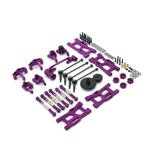 RWEQUTES for WLtoys 124018 124019 144001 RC Auto Teile Metall Upgrade Kit Antriebswelle Zugstange Schaukel Arm Lenkung Tasse Getriebe(Purple) von RWEQUTES