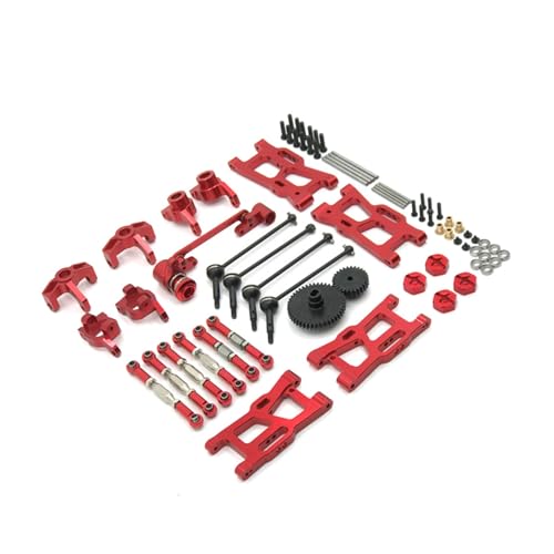 RWEQUTES for WLtoys 124018 124019 144001 RC Auto Teile Metall Upgrade Kit Antriebswelle Zugstange Schaukel Arm Lenkung Tasse Getriebe(Rood) von RWEQUTES