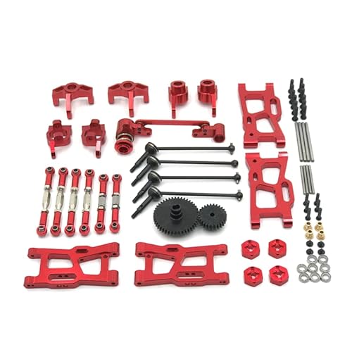 RWEQUTES for WLtoys 124018 124019 144001 RC Auto Teile Metall Upgrade Kit Antriebswelle Zugstange Schaukel Arm Lenkung Tasse Getriebe(Rood) von RWEQUTES