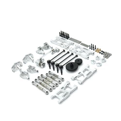 RWEQUTES for WLtoys 124018 124019 144001 RC Auto Teile Metall Upgrade Kit Antriebswelle Zugstange Schaukel Arm Lenkung Tasse Getriebe(Silver) von RWEQUTES