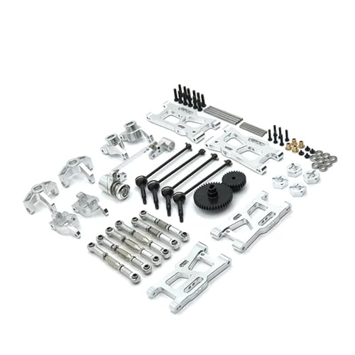 RWEQUTES for WLtoys 124018 124019 144001 RC Auto Teile Metall Upgrade Kit Antriebswelle Zugstange Schaukel Arm Lenkung Tasse Getriebe(Silver) von RWEQUTES