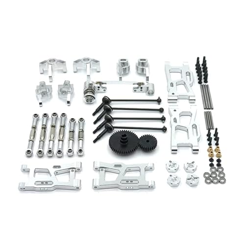 RWEQUTES for WLtoys 124018 124019 144001 RC Auto Teile Metall Upgrade Kit Antriebswelle Zugstange Schaukel Arm Lenkung Tasse Getriebe(Silver) von RWEQUTES