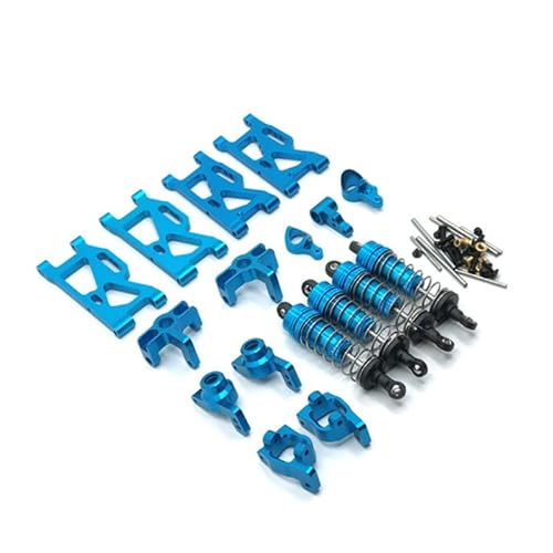 RWEQUTES for WLtoys 144001 124019 Metall-Upgrade-Teile, Schwinge, vordere und hintere Schale, Schwungarm-Stoßdämpfer, Lenkschale, Lenkbaugruppe(Blauw) von RWEQUTES