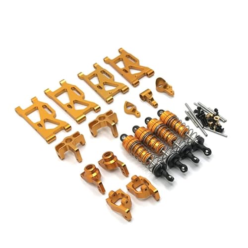 RWEQUTES for WLtoys 144001 124019 Metall-Upgrade-Teile, Schwinge, vordere und hintere Schale, Schwungarm-Stoßdämpfer, Lenkschale, Lenkbaugruppe(Gold) von RWEQUTES