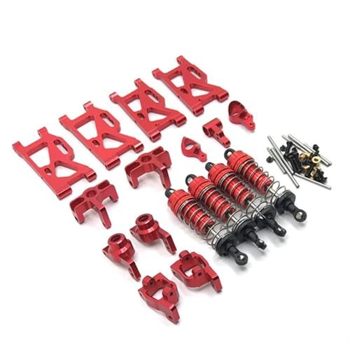 RWEQUTES for WLtoys 144001 124019 Metall-Upgrade-Teile, Schwinge, vordere und hintere Schale, Schwungarm-Stoßdämpfer, Lenkschale, Lenkbaugruppe(Rood) von RWEQUTES