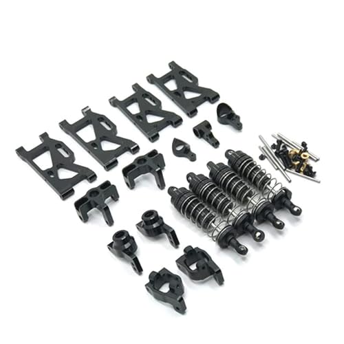 RWEQUTES for WLtoys 144001 124019 Metall-Upgrade-Teile, Schwinge, vordere und hintere Schale, Schwungarm-Stoßdämpfer, Lenkschale, Lenkbaugruppe(Zwart) von RWEQUTES