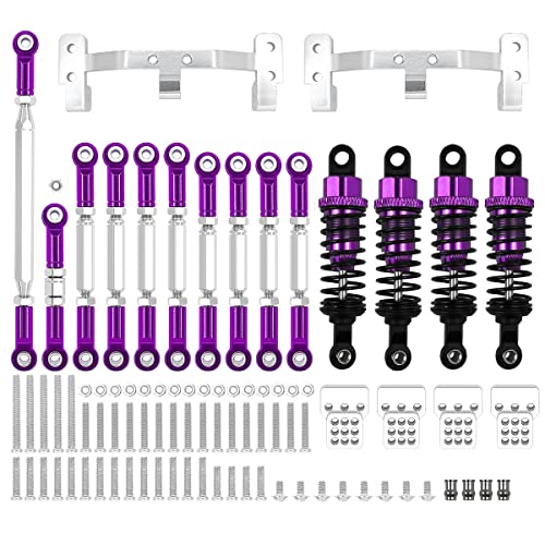 RWEQUTES for WPL C14 C24 C24-1 MN D90 MN99S Metall Chassis Zugstange Link Stange Halterung Stoßdämpfer Set RC Auto Upgrade Teile Zubehör(MN Purple) von RWEQUTES