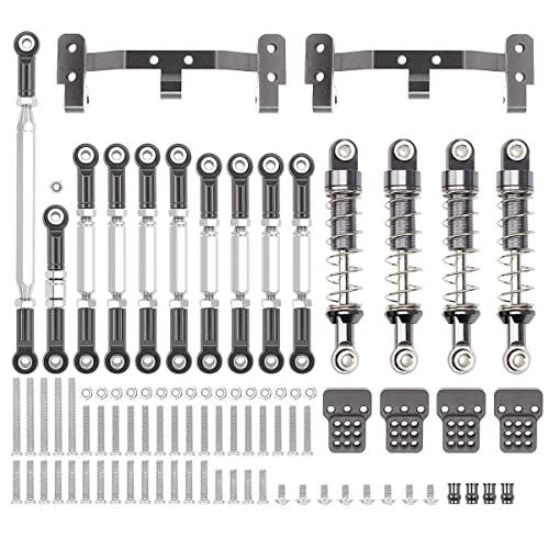 RWEQUTES for WPL C14 C24 C24-1 MN D90 MN99S Metall Chassis Zugstange Link Stange Halterung Stoßdämpfer Set RC Auto Upgrade Teile Zubehör(MN Titanium) von RWEQUTES