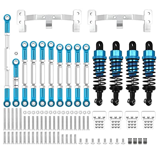 RWEQUTES for WPL C14 C24 C24-1 MN D90 MN99S Metall Chassis Zugstange Link Stange Halterung Stoßdämpfer Set RC Auto Upgrade Teile Zubehör(WPL Blue) von RWEQUTES