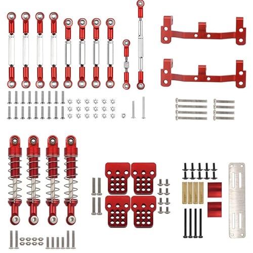 RWEQUTES for WPL C14 C24 MN D90 MN99S Metall Zugstange Link Stange Stoßdämpfer Servo Halterung Sitz Set RC Auto Upgrade Teile Zubehör(WPL Red) von RWEQUTES