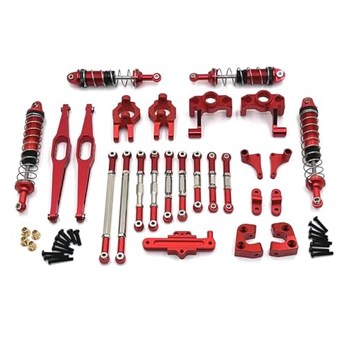 RWEQUTES for Wltoys 1/12 12429 Fernbedienung Autozubehör Metall Upgrade Stoßdämpfer Zugstange Lenkbecher Kit(Rood) von RWEQUTES