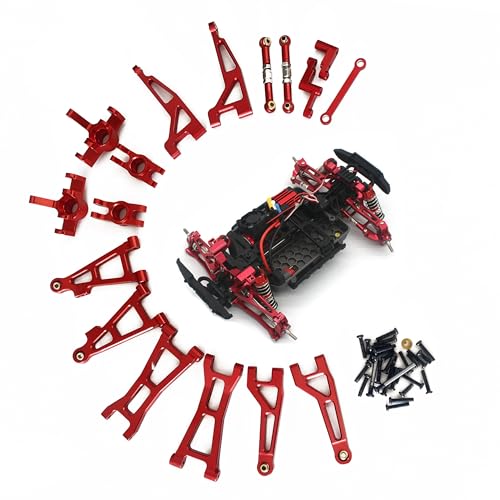 Kompatibel mit Hyper GO RC Autoteilen, 1/16 Metall Upgrade Aluminium Zubehör, rotes Ersatzteil-Set für H16BM H16GT H16DR H16 MJX 16207 16208 16209 16210 (rot) von RWLZLB