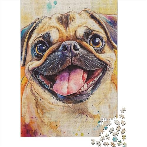 Pug Puzzle 1000-teilige Schwer Puzzle Spielzeug Lernspiel Impossible Herausforderungsspielzeug Für Erwachsene Und Kinder Ab 14 Jahren 1000pcs (75x50cm) von RWOODSRTR