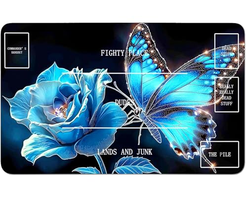 RWUTYTIUL for MTG Card Playmat 24 X 14 Inch with B Zone, Stitched Play Mat for Commander Board TCG RPG CCG Game Desktop Tablet Mouse Pad for Playing Accessories, Blue Rose Butterfly RWUTYTIUL for MTG Card Playmat 24 X 14 Inch with B Zone, Stitched Play Mat for Commander Board TCG RPG CCG Game Desktop Tablet Mouse Pad for Playing Accessories, Blue Rose Butterfly von RWUTYTIUL