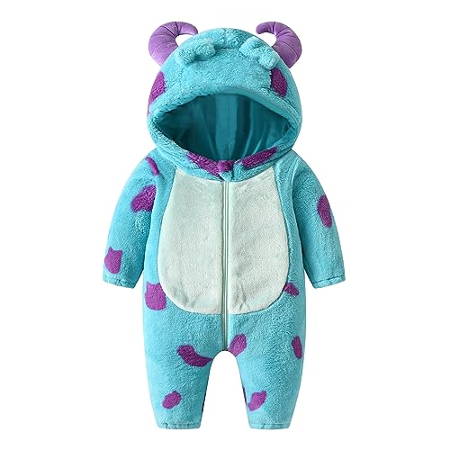 RWYBEYW Kleinkind Baby Junge Mädchen Halloween Weihnachten Kostüm Cartoon Tier Cosplay Fancy Dress Kostüm Fuzzy Warm Hoodie Jumpsuit Herbst Winter Kleidung (Blue, 2-3 Years) von RWYBEYW