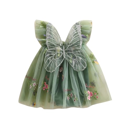 RWYBEYW Kleinkind Baby Mädchen Halloween Weihnachten Kostüme Fee Schmetterling Flügel Ärmellos Prinzessin Strampler Kleid Erster Geburtstag Outfit (Grün, 0-3 Monate) von RWYBEYW