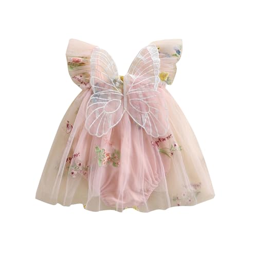 RWYBEYW Kleinkind Baby Mädchen Halloween Weihnachten Kostüme Fee Schmetterling Flügel Ärmellos Prinzessin Strampler Kleid Erster Geburtstag Outfit (Rosa, 0-3 Monate) von RWYBEYW