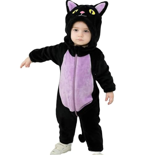 RWYBEYW Kleinkind Baby Schwarze Katze Kostüm für Mädchen Jungen Halloween Cosplay Kostüme Kapuzenpullover Overall Fuzzy Warme Winterkleidung (Lila, 2-3 Jahre) von RWYBEYW