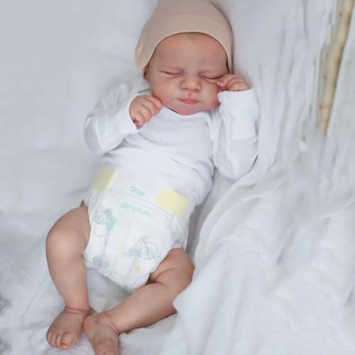 RXDOLL 45CM Realistische Reborn Baby Puppen Junge Ganzkörper Vinyl Baby Puppe Anatomisch korrekt Lebensechtes Gemaltes Haar Neugeborene Baby Puppen Spielzeug für Kinder 3+ von RXDOLL