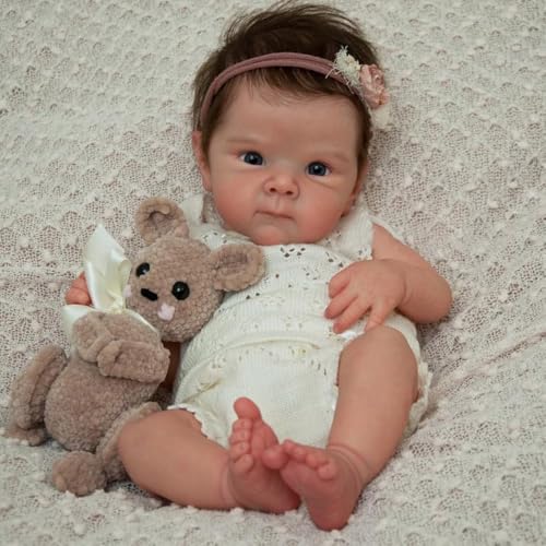 RXDOLL 45CM Realistische Reborn Baby Puppen Silicone Vinyl Ganzkörper Mädchen Lebensechte Neugeborenen Babypuppen Vollsilikon Echtes Baby Puppen die echt Aussehen Baby Mädchen von RXDOLL