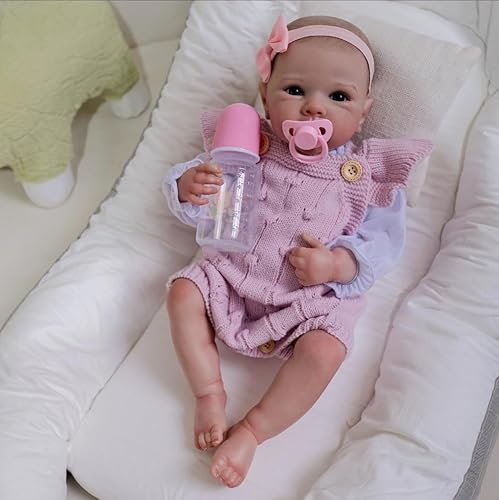 RXDOLL 45CM Reborn Baby Puppen Vollsilikon Ganzkörper Mädchen Realistische Reborn Neugeborenen Puppe Echtes Leben Baby Puppen Handgemachtes Spielzeug mit Blauen Augen von RXDOLL