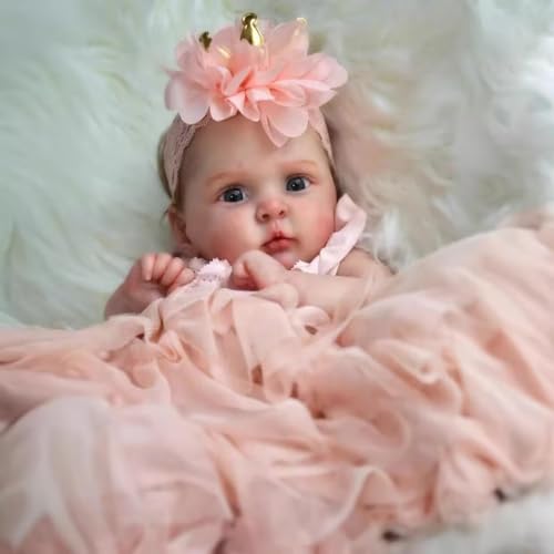 RXDOLL 48CM Realistische Reborn Baby Puppen Mädchen Weicher Körper Neugeborene Babypuppen Die echt Aussehen Leben Baby Puppe Offene Augen Lebensechte Babypuppe mit Prinzessin Rosa Kleid von RXDOLL