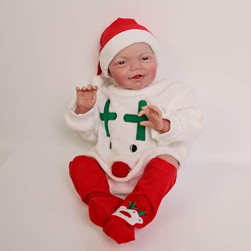 RXDOLL 50,8 cm realistische Reborn-Babypuppe, Silikon, Ganzkörper-Vinyl, Mädchen, lebensechte Babypuppen, die echt aussehen, Silikon-Babys lächelnde Neugeborene Babypuppe mit Weihnachts-Outfits von RXDOLL