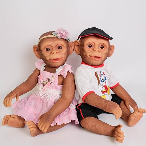 RXDOLL 55,9 cm lebensechte Affe Reborn Babypuppen Zwillinge Silikon Vinyl Ganzkörper Realistische Neugeborene Babypuppe Zwillinge Lebensechte Babypuppen Die Echte Babys Affe Puppe von RXDOLL