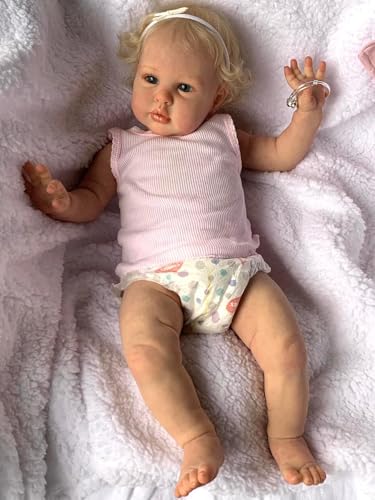 RXDOLL 60CM Große Größe Reborn Kleinkind Mädchen Realistische Baby Puppen Die echt Aussehen Baby Puppe Weicher Stoffkörper Gewichtete Reborn Kleinkind Puppe mit Blondem Haar von RXDOLL