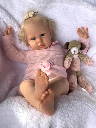 RXDOLL 60CM Lebensechte Reborn Baby Puppen Ellie Realistische Neugeborene Mädchen Babypuppen Die echt Aussehen Leben wie Reborn Kleinkind Silikon Baby Puppe für Kinder Mädchen 3+ von RXDOLL