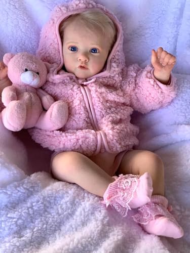 RXDOLL 60CM Realistische Reborn Baby Puppen Große Größe Reborn Kleinkind Mädchen Weicher Stoff Körper gewichtet Baby Puppe mit Blondem Haar Echtes Leben Babypuppen für Alter 3+ von RXDOLL