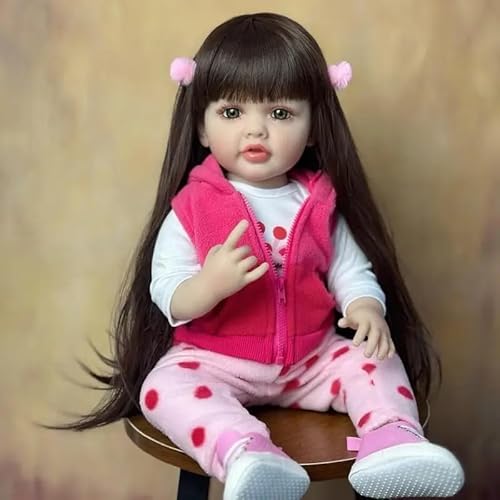 RXDOLL-Anatomisch Korrekte 55 cm Realistische Reborn Baby Puppe Mädchen-Weiche Silikon Vinyl Körper-wasserdichte Kleinkind-Neugeborene Baby-Spielzeug Geschenke mit langem Haar von RXDOLL