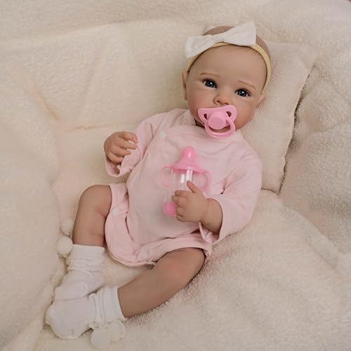 RXDOLL Anatomisch Korrekte Realistische Reborn Baby Puppen Mädchen 18 Zoll Silikon Vinyl Körper Lebensechte handgemachte wasserdichte Real Life Baby Puppe mit Fütterungsspielzeug von RXDOLL