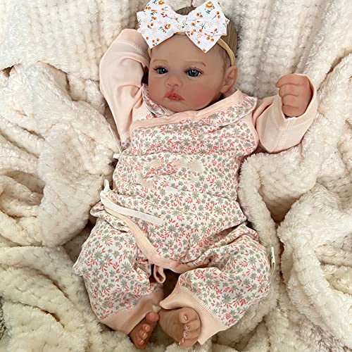 RXDOLL Anatomisch korrekte Neugeborene Baby Mädchen Puppe 48,3 cm Realistische Reborn Babypuppen Silikon Ganzkörper Mädchen Weiches Vinyl Reborn Babys, die echt aussehen mit blauen Augen, waschbar von RXDOLL