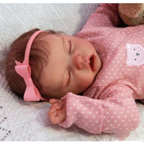 RXDOLL Anatomisch korrektes Baby Mädchen 18 Zoll Ganzkörper Vinyl Silikon Reborn Baby Puppen Realistische Neugeborene Puppen Schlafende Babys Mädchen Mund offen für Mädchen Geburtstag von RXDOLL