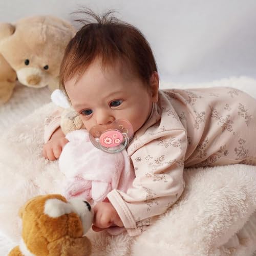 RXDOLL Lebensechte Neugeborene Babypuppen Mädchen 48,3 cm Realistische Reborn Babypuppen, die echt aussehen Babypuppe, weiches Tuch Körper gewichtet Reborn Bebe Puppen Mädchen mit blauen Augen von RXDOLL